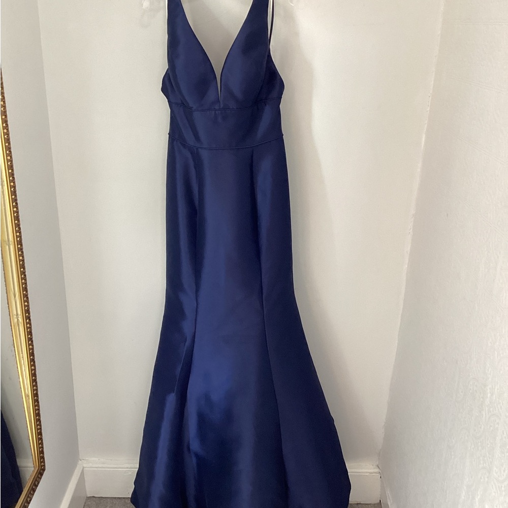 Sherri Hill Blue Sleeveless V-Neck Gown